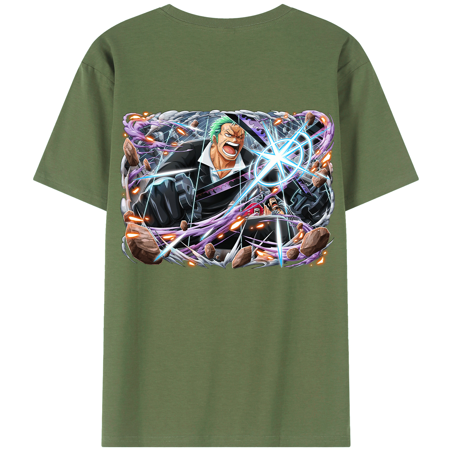 ワンピース ロロノア・ゾロ ONE PIECE Roronoa Zoro 綿100％ メンズ半袖Tシャツ（バックプリント） 通気性
